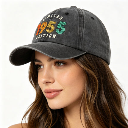 Vintage 1955 Limited Edition Baseball Cap – Retro Washed Distressed Cotton Dad Hat for Men and Women