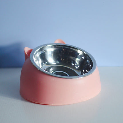 Elevated Double Stainless Steel Cat Bowls – 15° Tilted Cervical Protection Feeding Station – Ergonomic Food and Water Dishes for Cats and Small Dogs