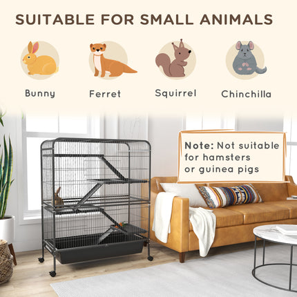 53.5” 5-Tier Large Small Animal Cage – Heavy Duty Metal Ferret & Rabbit Hutch with Ramps – Indoor Pet Mansion on Wheels for Chinchillas & Guinea Pigs