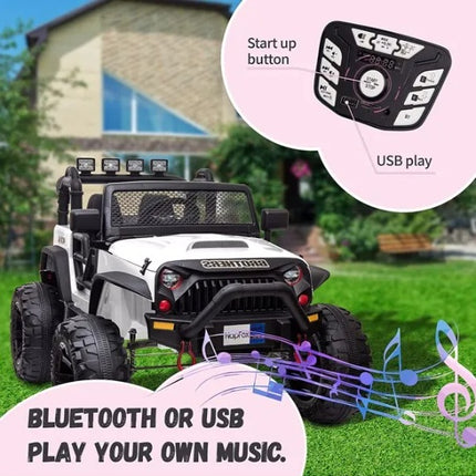 48.4" 2-Seater Ride-on Car for Kids – Battery Powered Electric Truck with Remote Control – 14" Large Suspension Wheels, LED Lights & Bluetooth – White