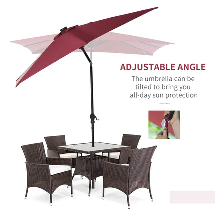 9x7ft Solar Powered LED Lighted Patio Umbrella – Rectangular Outdoor Sunshade with Tilt & Crank – Wine Red Parasol for Garden, Deck & Poolside