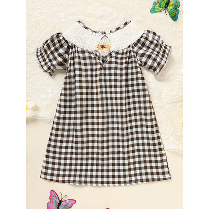 Baby Girl Thanksgiving Turkey Dress – Green Plaid Short Sleeve Party Costume – Toddler Autumn Holiday Ruffle Dress