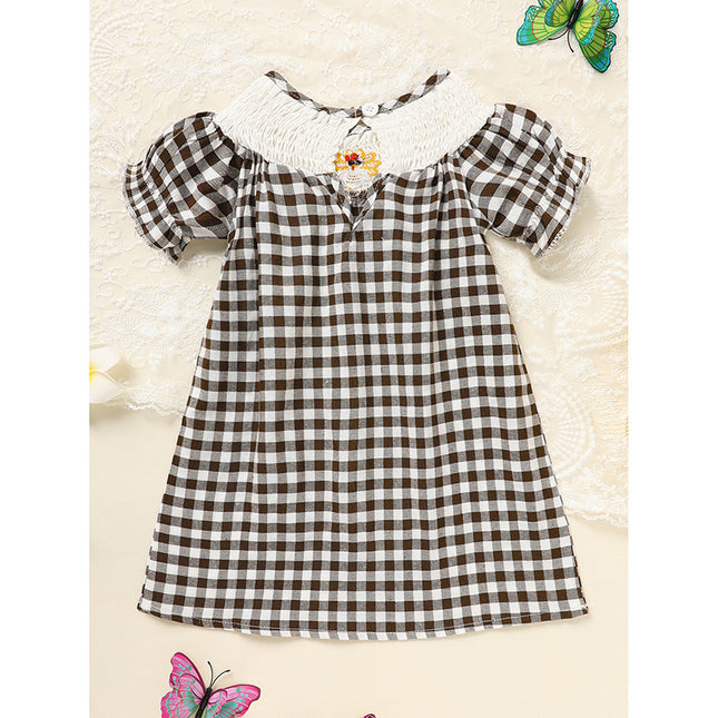 Baby Girl Thanksgiving Turkey Dress – Green Plaid Short Sleeve Party Costume – Toddler Autumn Holiday Ruffle Dress