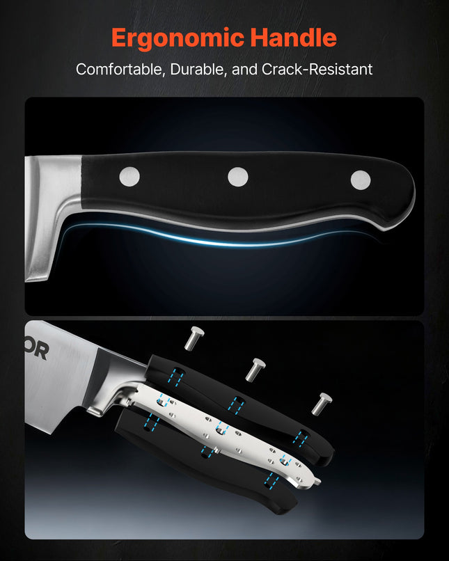 15-Piece Professional Knife Set with Wooden Block – Ultra-Durable Crack-Resistant Handles – High-Carbon Stainless Steel Cutlery