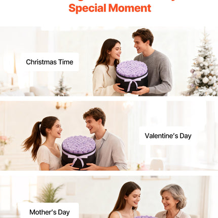 50 Pcs Luxury Preserved Roses in Box – Eternal Lavender Purple Flowers – Long-Lasting Immortal Bouquet – Premium Anniversary & Wedding Gift for Wife