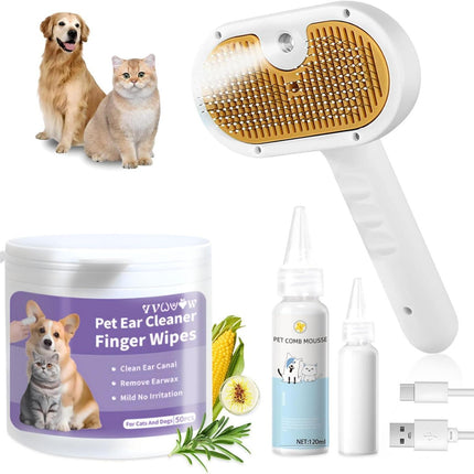 3-in-1 Steamy Cat Brush – Professional Pet Steam Brush for Shedding & Grooming – Electric Spray Massage Comb for Cats & Dogs – Rechargeable Hair Removal Tool
