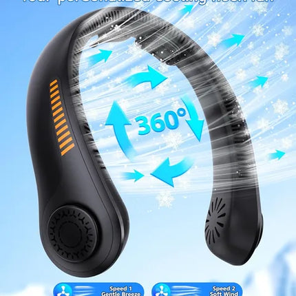 Portable Neck Fan - 5-Speed Rechargeable Personal Fan - 360° Cooling, Quiet & Lightweight Wearable Fan for Travel, Sports, and Outdoor Activities