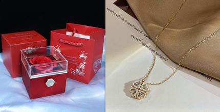 2-in-1 Magnetic Folding Heart Necklace – Transformable Four-Leaf Clover Pendant – Retro Gold/Silver Plated Clavicle Chain Jewelry Gift for Women