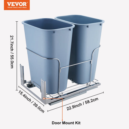 Dual Pull-Out Trash Can for Kitchen Cabinet – 2x35L Double Waste Bins – Heavy Duty Under-Mount Slide System with 110 lbs Capacity