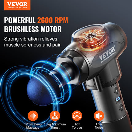 VEVOR 24V Professional Deep Tissue Massage Gun – High-Torque Percussion Massager – 9 Speed Levels & 6 Heads – 2500mAh Battery for Elite Athletes