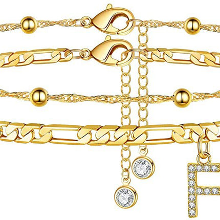 Letter anklet with gold-plated finish and artificial gem detailing