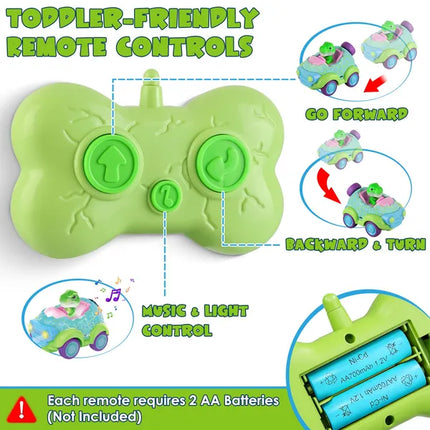 2-Pack Dinosaur Remote Control Cars for Toddlers – Rechargeable RC Monster Trucks with Lights & Music – Toddler Dino Toys Gift Set for Boys & Girls Ages 3-6