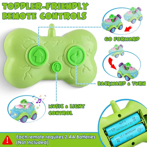 2-Pack Dinosaur Remote Control Cars for Toddlers – Rechargeable RC Monster Trucks with Lights & Music – Toddler Dino Toys Gift Set for Boys & Girls Ages 3-6