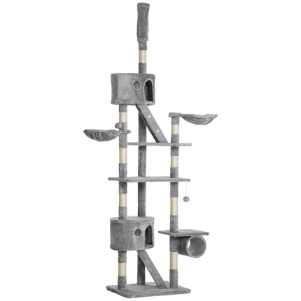 Floor-to-Ceiling Cat Tree Tower – 94.5" to 110.25" Height Adjustable Cat Climbing Post – Space-Saving Multi-Level Condo with Hammock & Scratching Posts