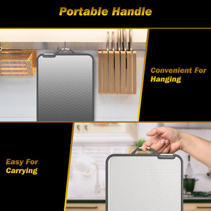 ProPrep™ Multi-Functional Chopping Board – Antibacterial Stainless Steel Surface with Knife Sharpener Handle
