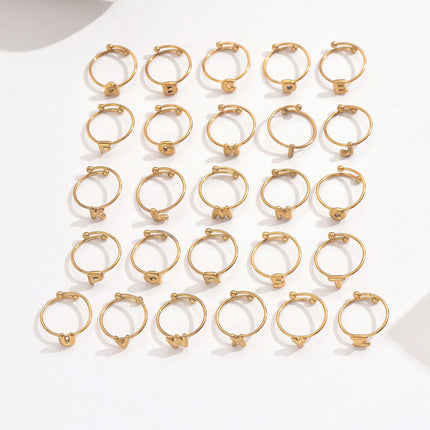 18K Gold Plated Initial Rings for Women – Adjustable Stainless Steel Letter A-Z Ring – Personalized Minimalist Jewelry – Waterproof & Tarnish-Free