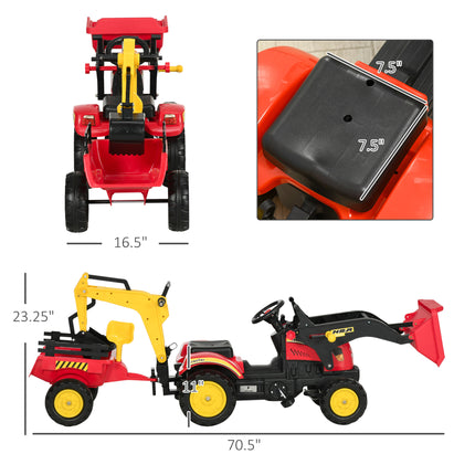 Kids Ride-On Excavator – Pedal Powered Digger with 6 Wheels & Detachable Trailer – Manual Controllable Bucket – Construction Toy for Ages 3-6