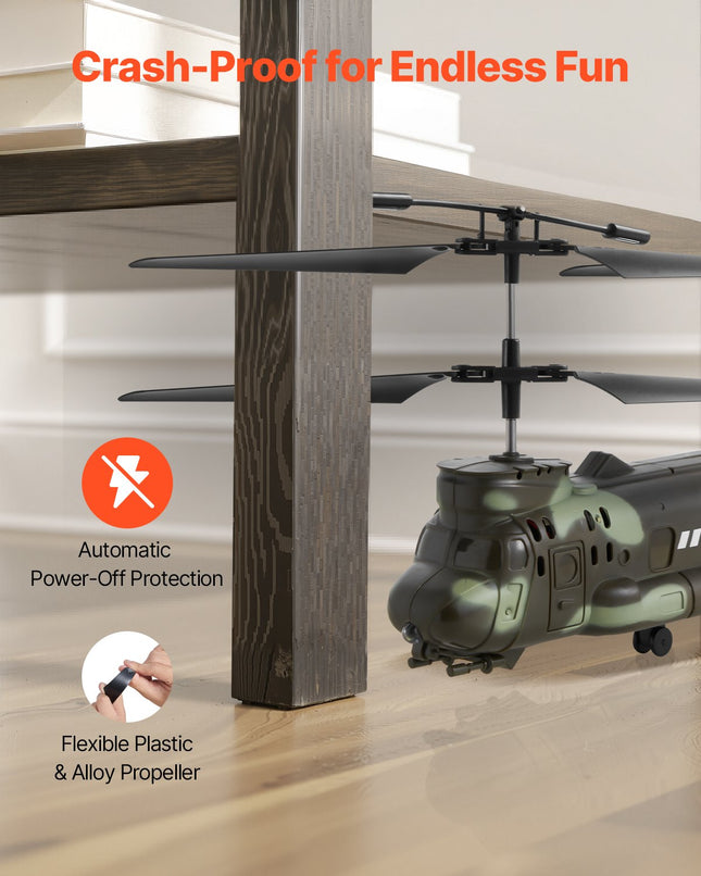 Military Transport RC Helicopter – 3.5 Channel Mini Aircraft with Gyroscope – Stable Hovering & Collision Resistant Toy – Perfect Birthday Gift for Kids