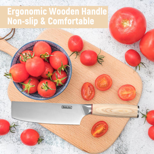Qulajoy™ Japanese Vegetable Cleaver – High-Carbon Stainless Steel Chopping Knife with Wooden Handle