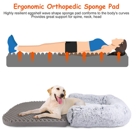 3-Piece Human Dog Bed Set – Includes Pillow & Blanket – 71"x45" Large Human-Sized Dog Bed for Adults, Kids & Pets – Machine Washable & Foldable (Grey)