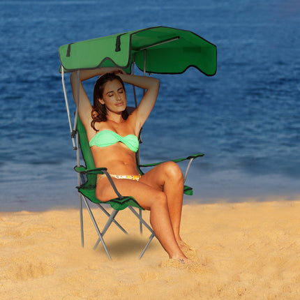 Heavy-Duty Hunter Green Camping Chair with Adjustable Canopy – 330lbs Capacity – Sunshade & Rain Shelter for Hunting, Fishing & Camping