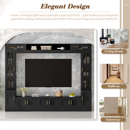 98.4-Inch Luxury Home Theater Wall Unit – Extra Wide TV Console with Integrated Display Cabinets – Sleek Minimalist Media Center for Large Living Rooms