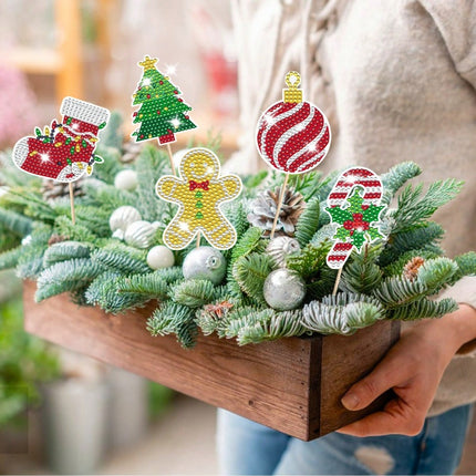 12 Sets Christmas Diamond Art Garden Stakes – DIY 5D Diamond Painting Kits – Santa, Snowman & Reindeer Outdoor Ornaments – Holiday Yard & Flower Pot Decor