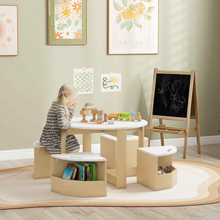 5-Piece Kids Table and Chairs Set – Toddler Activity Table with 4 Chairs – Built-in Storage Bins for Art, Crafts & Playroom – Sleek White Finish