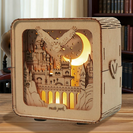 3D Wooden Castle Puzzle with LED Night Light – DIY Architectural Model Kit – Unique Desk Decoration & Night Lamp – Perfect Birthday/Christmas Gift for Women & Teens