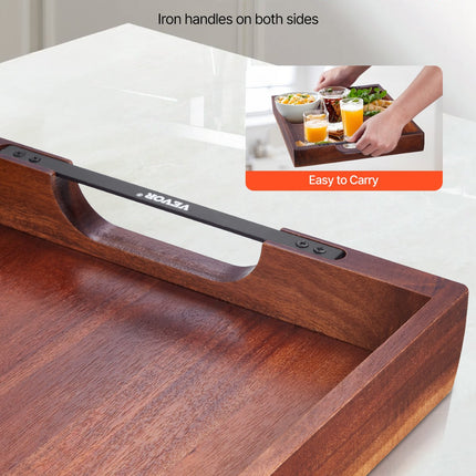 17" Acacia Wood Breakfast Tray – Large Serving Tray with Handles for Bed, Sofa & Coffee Table