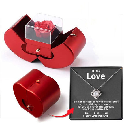 Red Apple Christmas Jewelry Box – Eternal Rose Gift Set – Romantic Surprise Box for Necklace & Rings – Ideal Mother’s & Valentine’s Day Gift
