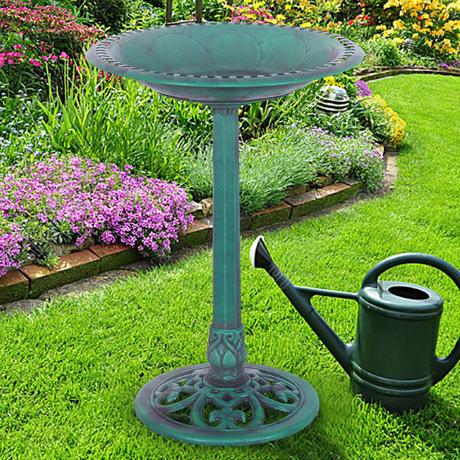 Antique Green Pedestal Bird Bath – 28" Decorative Garden Bird Feeder – Weather-Resistant Outdoor Bird Oasis
