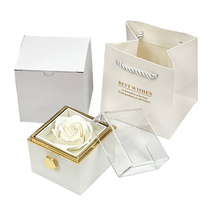 Creative Rotating Rose Jewelry Box – Eternal Soap Flower Gift Box for Necklace & Rings – Enchanted Spinning Rose Surprise for Valentine’s Day