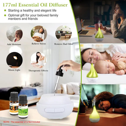 Ultrasonic Cool Mist Humidifier – Drop-Shaped Essential Oil Diffuser for Home & Office – Whisper-Quiet Aromatherapy Machine with LED Light