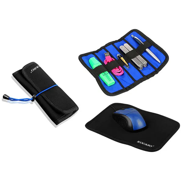 Slim Travel Mouse Pad and Tech Organizer Case – Portable Protective Sleeve with Elastic Accessory Bands for Digital Nomads & Office Commuters
