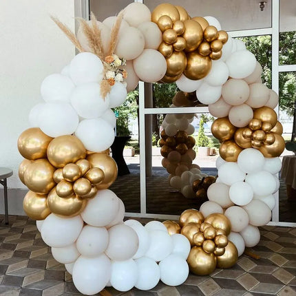 124pcs White and Gold Balloon Garland Arch Kit – Metallic Gold & Confetti Balloons – Luxury Decoration for Weddings, Birthdays & Baby Showers