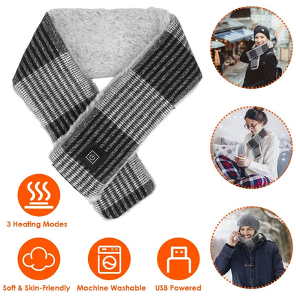 Electric Heated Scarf with USB Heating – Smart Neck Warm Wrap for Winter – 3 Temperature Levels – Unisex Heated Shawl Gift for Men & Women