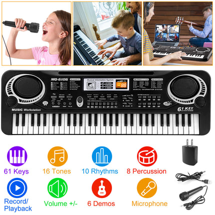 61-Key Digital Music Electronic Keyboard – Electric Piano with Microphone for Beginners – Portable Musical Instrument for Kids & Adults – Learning Mode & Recording