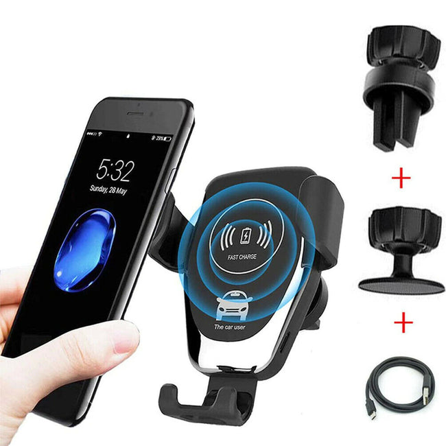 10W Qi Wireless Fast Car Charger – Automatic Clamping Smart Sensor Phone Mount – 360° Rotating Air Vent Holder for iPhone & Android