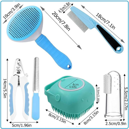 7-in-1 Professional Pet Grooming Kit – Self-Cleaning Slicker Brush, Nail Clipper, Bath Brush & Flea Comb Set – All-in-One Grooming Supplies for Dogs & Cats
