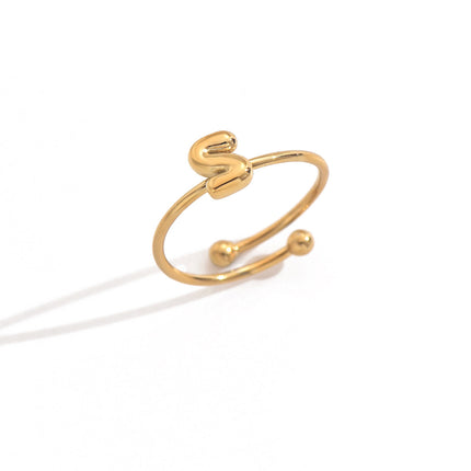 18K Gold Plated Initial Rings for Women – Adjustable Stainless Steel Letter A-Z Ring – Personalized Minimalist Jewelry – Waterproof & Tarnish-Free