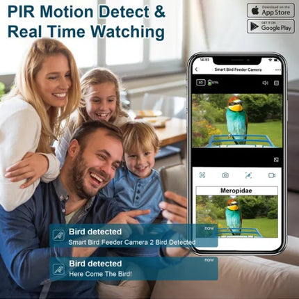 Smart Bird Feeder with Solar Powered Camera – 1080P HD Video & AI Bird Species Recognition – PIR Motion Detection & WiFi App Control
