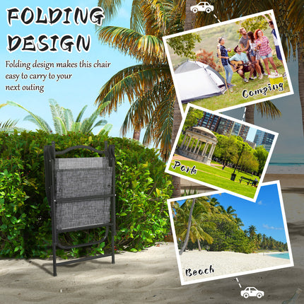 4-Piece Folding Patio Chair Set – Breathable Mesh Camping Chairs for Adults – Lightweight Gray Sports Chairs with Armrests & Carry Bags
