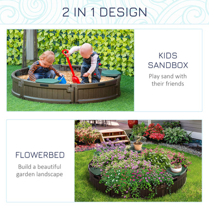 Kids Outdoor Sandbox with Protective Cover – Large Round Sand Pit for Backyard – Easy Assembly Garden Play Area – Brown, 48.5" x 48.5"