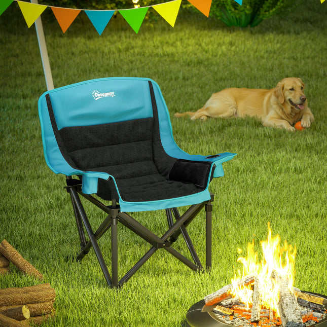 Forest Green Folding Camping Chair – Heavy-Duty Portable Outdoor Seat – With Side Pockets, Cup Holder & Carry Bag – Green & Black