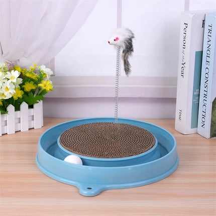 3-in-1 Interactive Cat Scratching Board – Multi-Functional Scraper Mat with Ball Track & Spring Toy – Furniture Protector & Boredom Relief for Cats