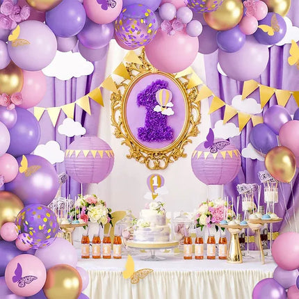 Purple and Pink Butterfly Balloon Garland Arch Kit – 3D Butterfly Decorations with Gold Confetti Balloons – Perfect for Baby Shower, Girls Birthday & Bridal Shower