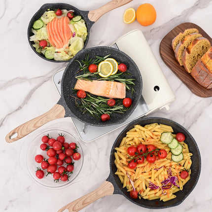 Small Nonstick Frying Pan for Eggs & Omelettes – JEETEE Granite Skillet with Stay-Cool Handle – All Stoves Compatible