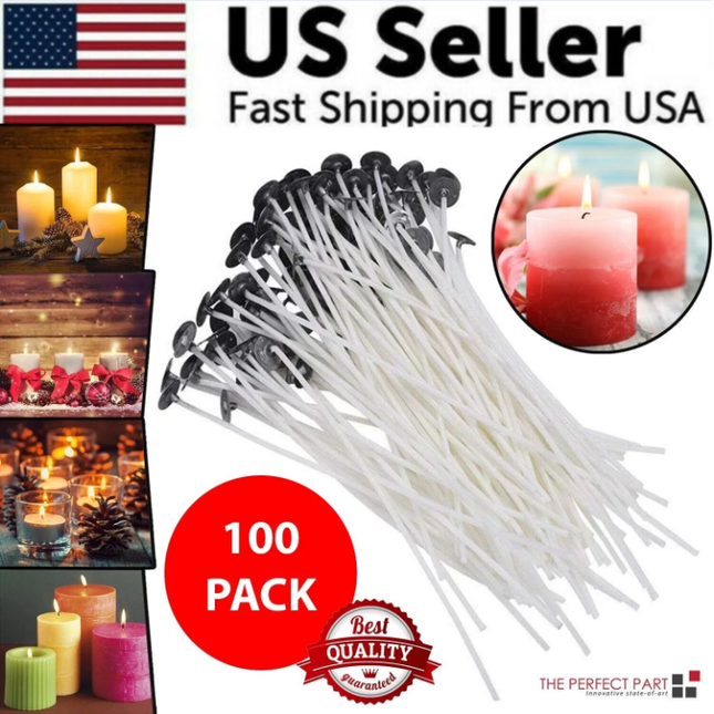 Pre-Tabbed Cotton Candle Wicks – 100-Pack of 6-Inch Natural Cotton Cores for DIY Candle Making and Crafting