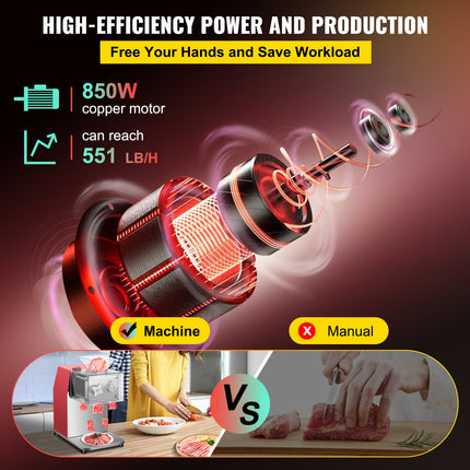 850W Commercial Electric Meat Cutter – 551 Lbs/H Professional Meat Shredding & Slicing Machine